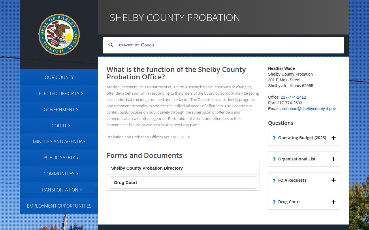 Shelby County post-release supervision and probation office information